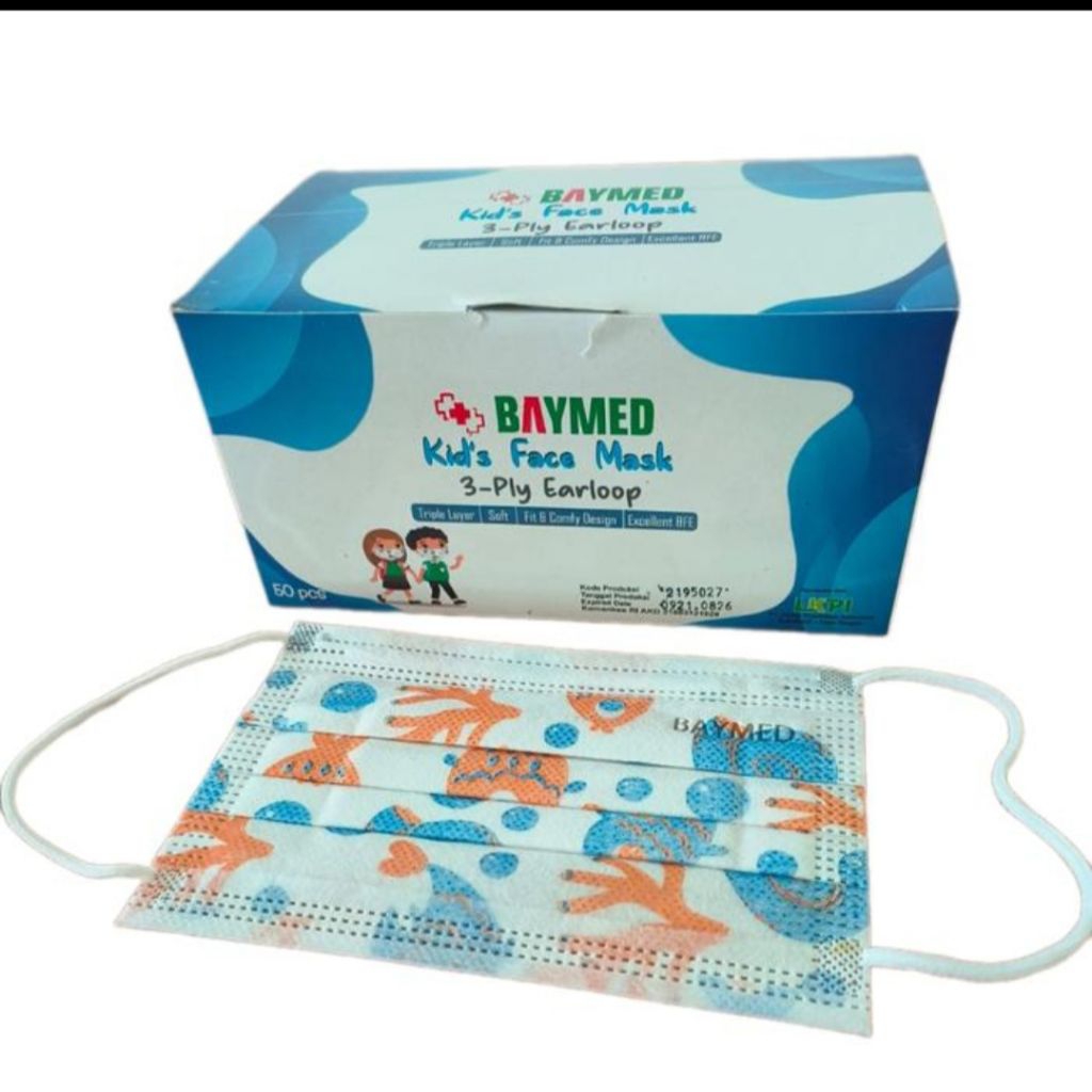 Masker anak earloop 3ply Baymed 50 pcs