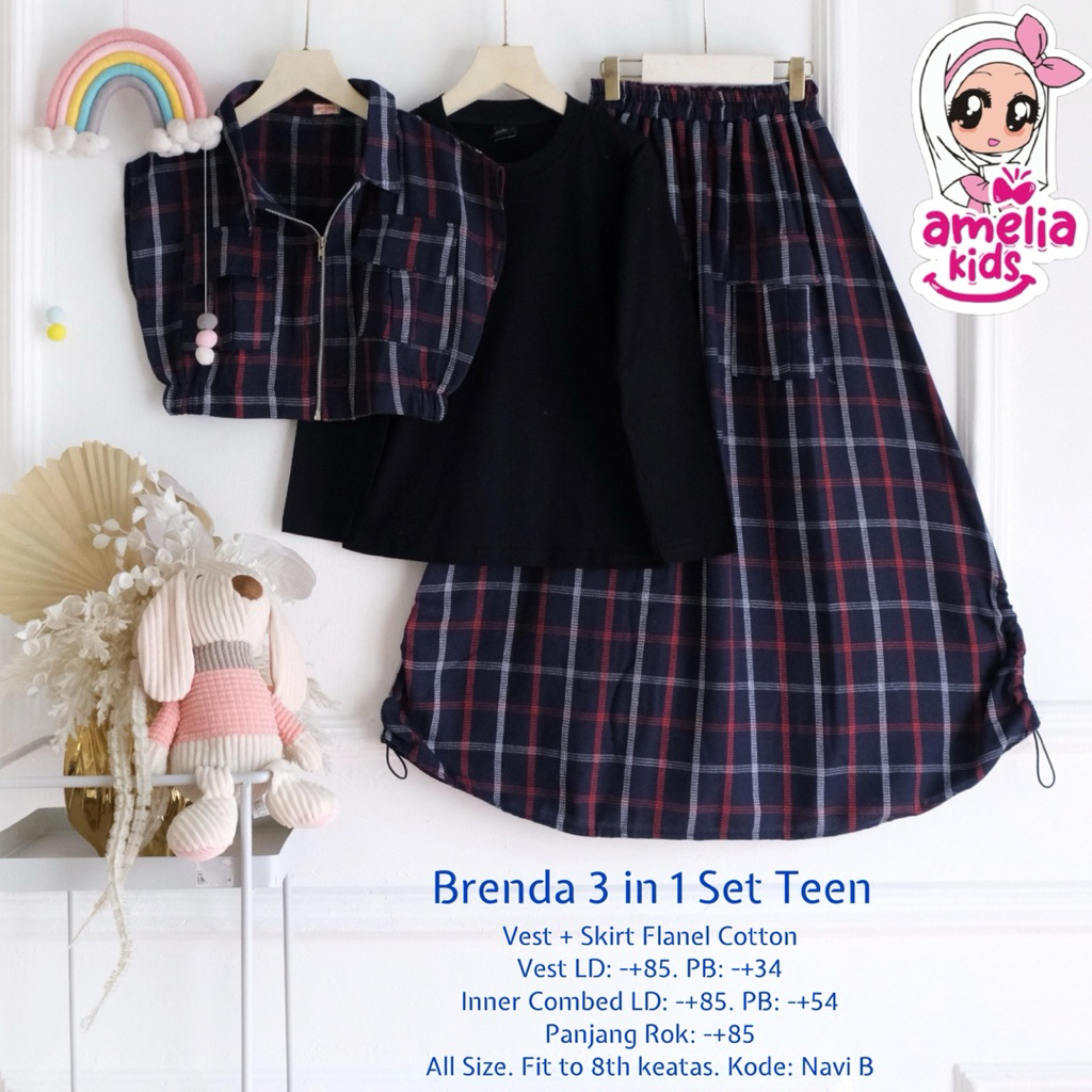 setelan 3 in 1 baju rok kotak kotak anak remaja perempuan