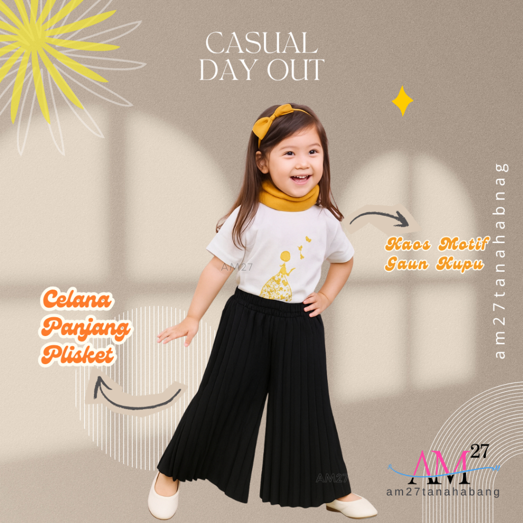 AM27 Celana Panjang Kulot Plisket Anak 1-12 tahun -Remaja-Dewasa Polos PREMIUM Hitam Putih Pink