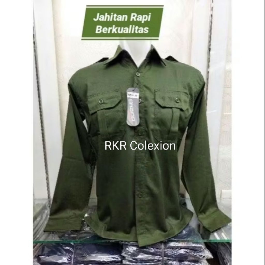 Kemeja PDL PDH Polos Warna Hijau Army/ Kemeja Kantor Seragaman Pabrik Lengan panjang