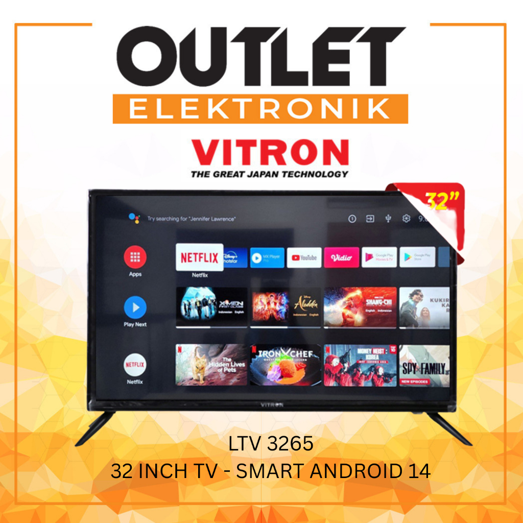 VITRON LED Smart TV 32 Inch LTV 3265 SMART / LTV3265 / LTV-3265 - Youtube, Netflix, Android 14 - USB