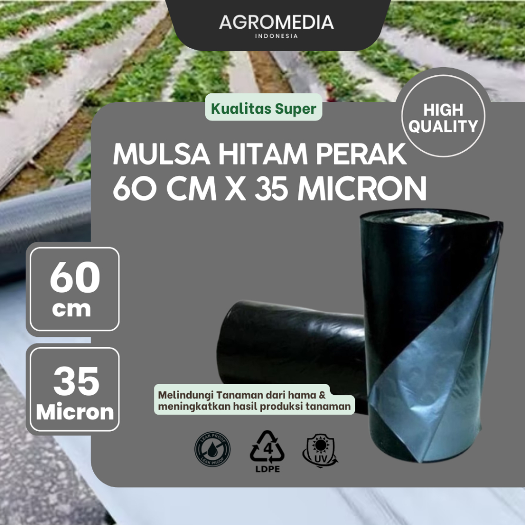 Mulsa hitam perak plastik mulsa hitam perak tebal 35 micron lebar 60 cm