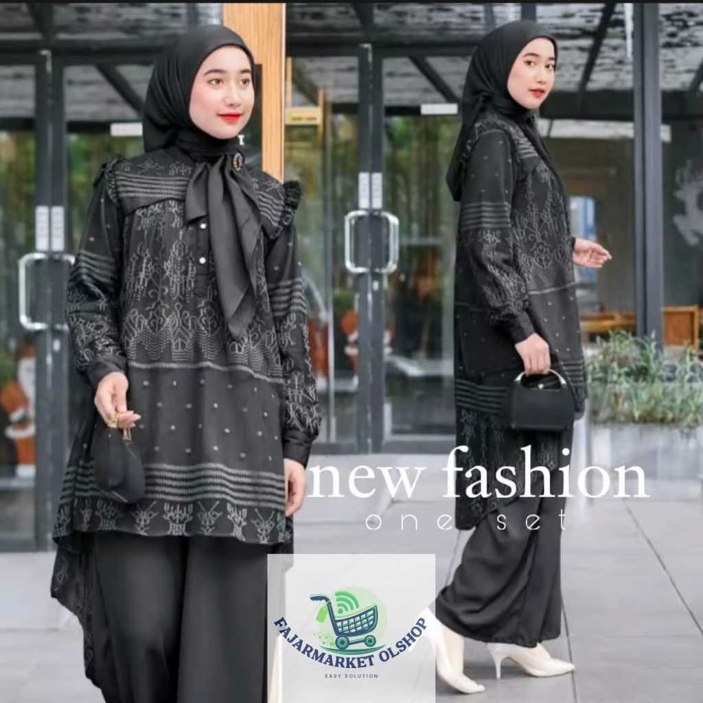 Baju Setelan Wanita Terbaru, One Set Tunic Naeva, Atasan Tunic Brokat Celana Kulot Polos Terbaru
