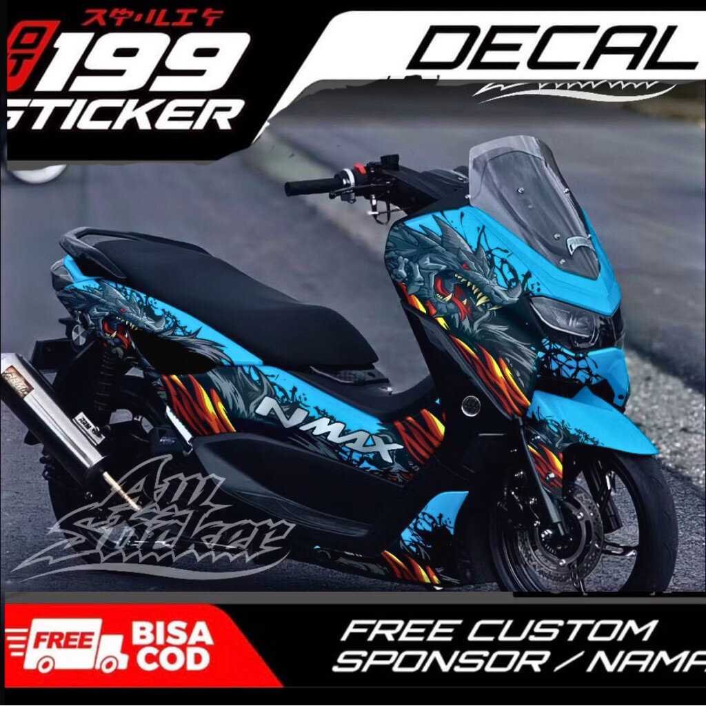 Decal Sticker Yamaha Nmax 155 New Fullbody 2020 2021 2022 2023 Desain Ular Naga Api Fire GRAGON AW.N