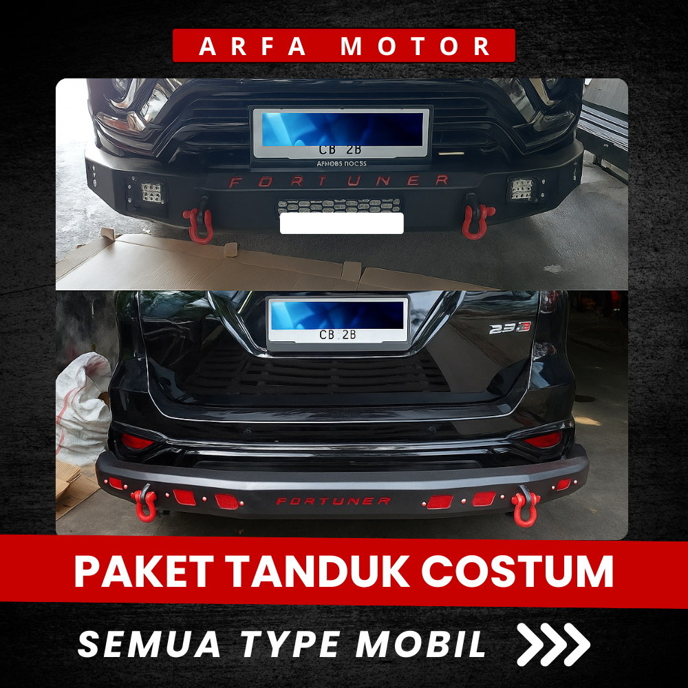 Paket Tanduk Depan Towing Belakang Custom Emboss Pelindung Bamper Mobil Rush Terios GR Fortuner New