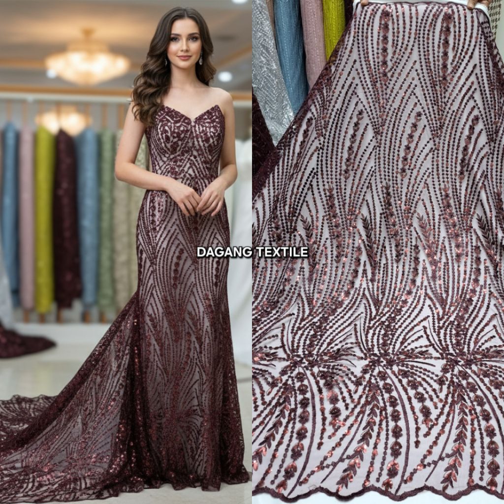 Kain bahan tile payet spaingle korea premium / Kain tile payet spaingle mewah ful payet