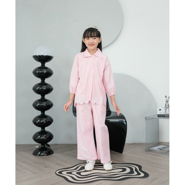 Setelan Anak Perempuan Pink Soft – Baju Harian Nyaman Motif Stripe | NEEZA BY JEENA
