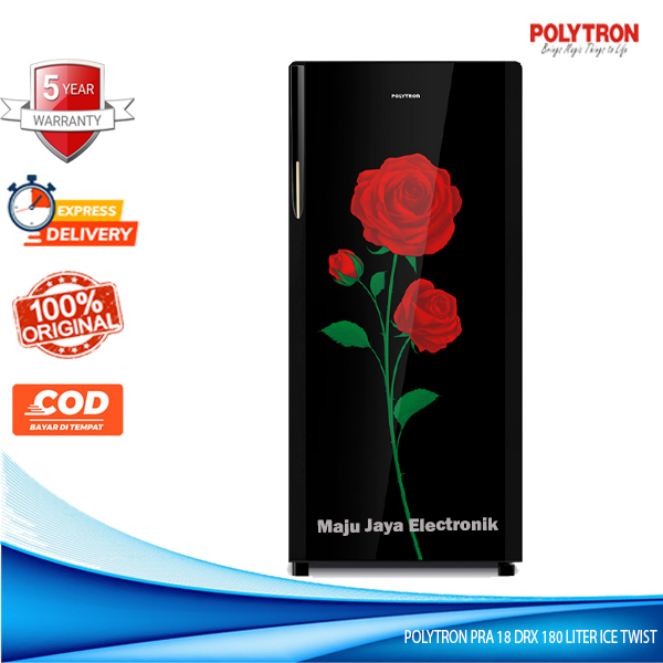POLYTRON Kulkas 1 Pintu PRA 18 DRX 180 Liter GAGANG Glass Door Ice Twist