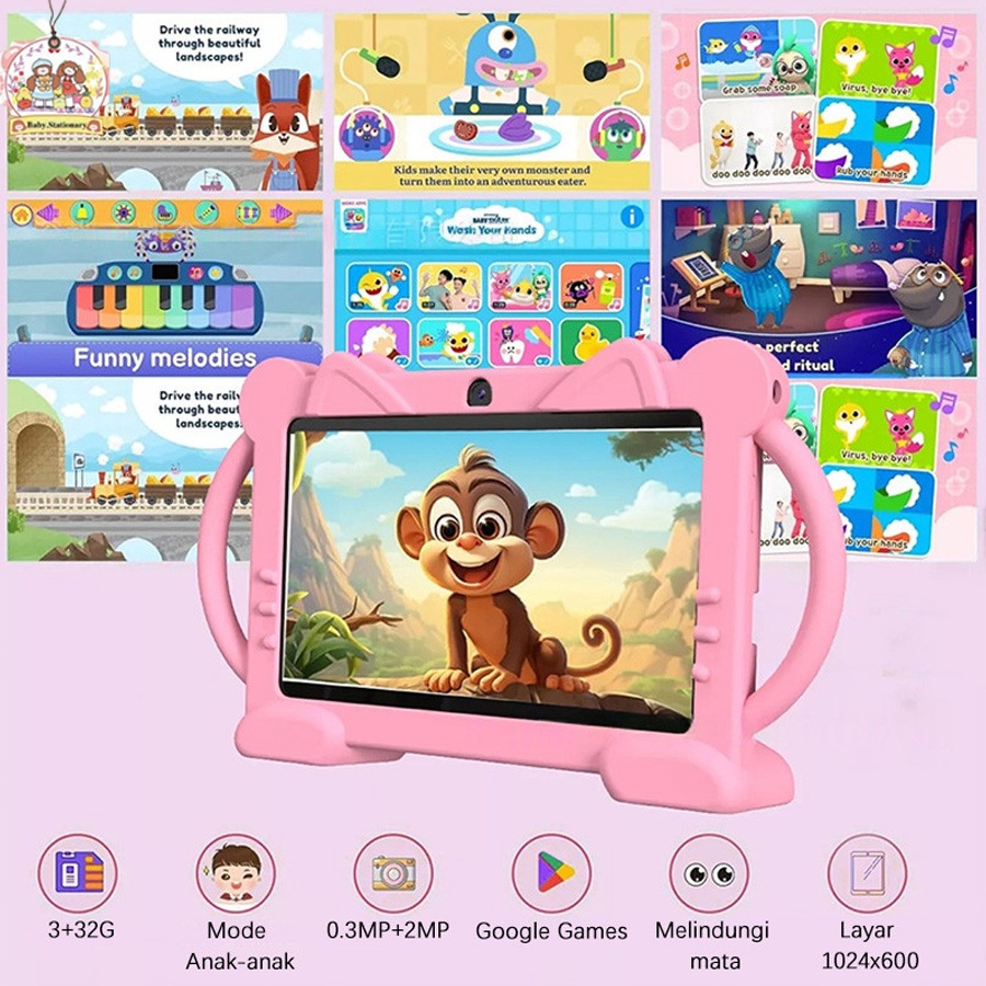 Tablet Anak 7 Inch dengan Desain Lucu dan Edukatif New Tablet Android Anak Belajar Edukasi Mewarnai 