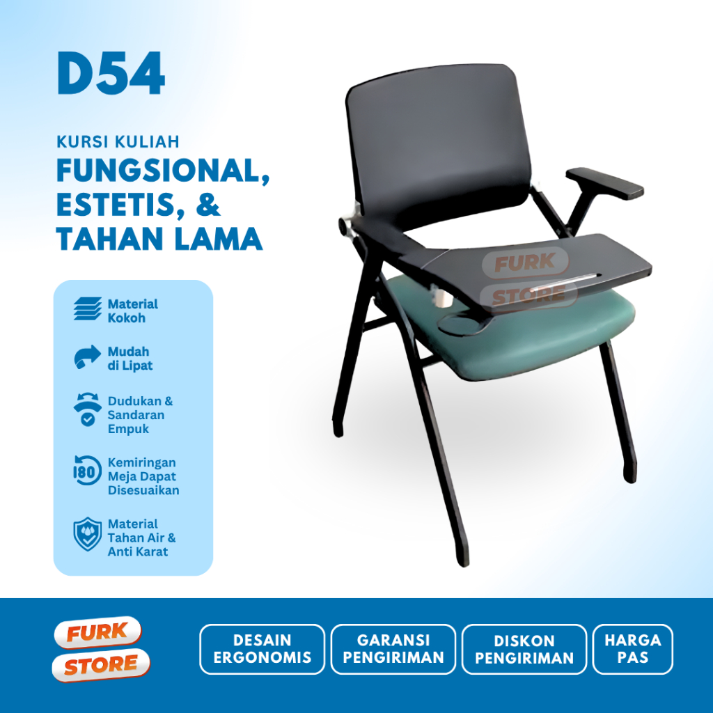 Kursi Lipat Belajar Tipe D54 – bangku kuliah lipat | kursi mahasiswa | kursi belajar kuliah