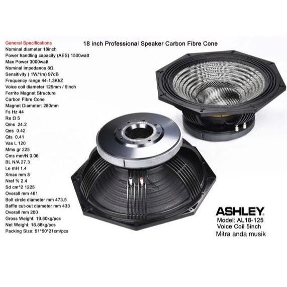 SPEAKER COMPONENT ASHLEY AL18-125 18 INCH CARBON