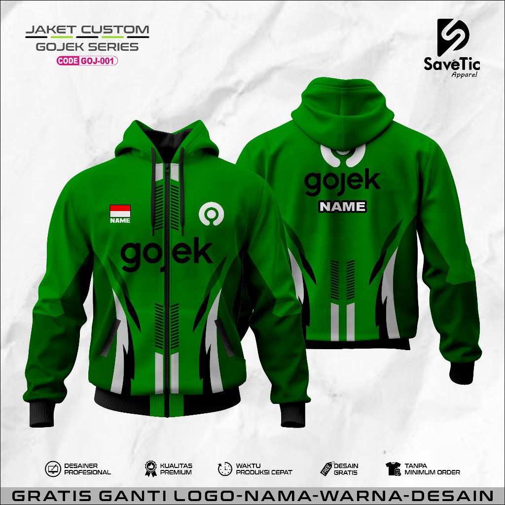 Jaket Gojek Full Printing Sublim/Jaket Custom/Hoodie/Bomber/Tracktop/Jaket gojek Pria dan Wanita/Jak