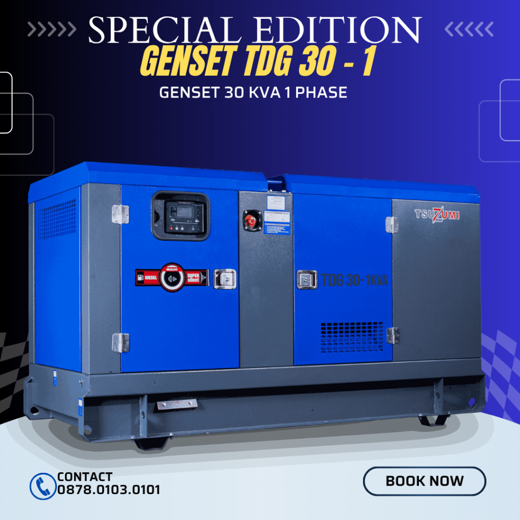 Genset Diesel 30 KVA Silent 1 Phase Tsuzumi TDG 30 KVA - 1 Japan Technology