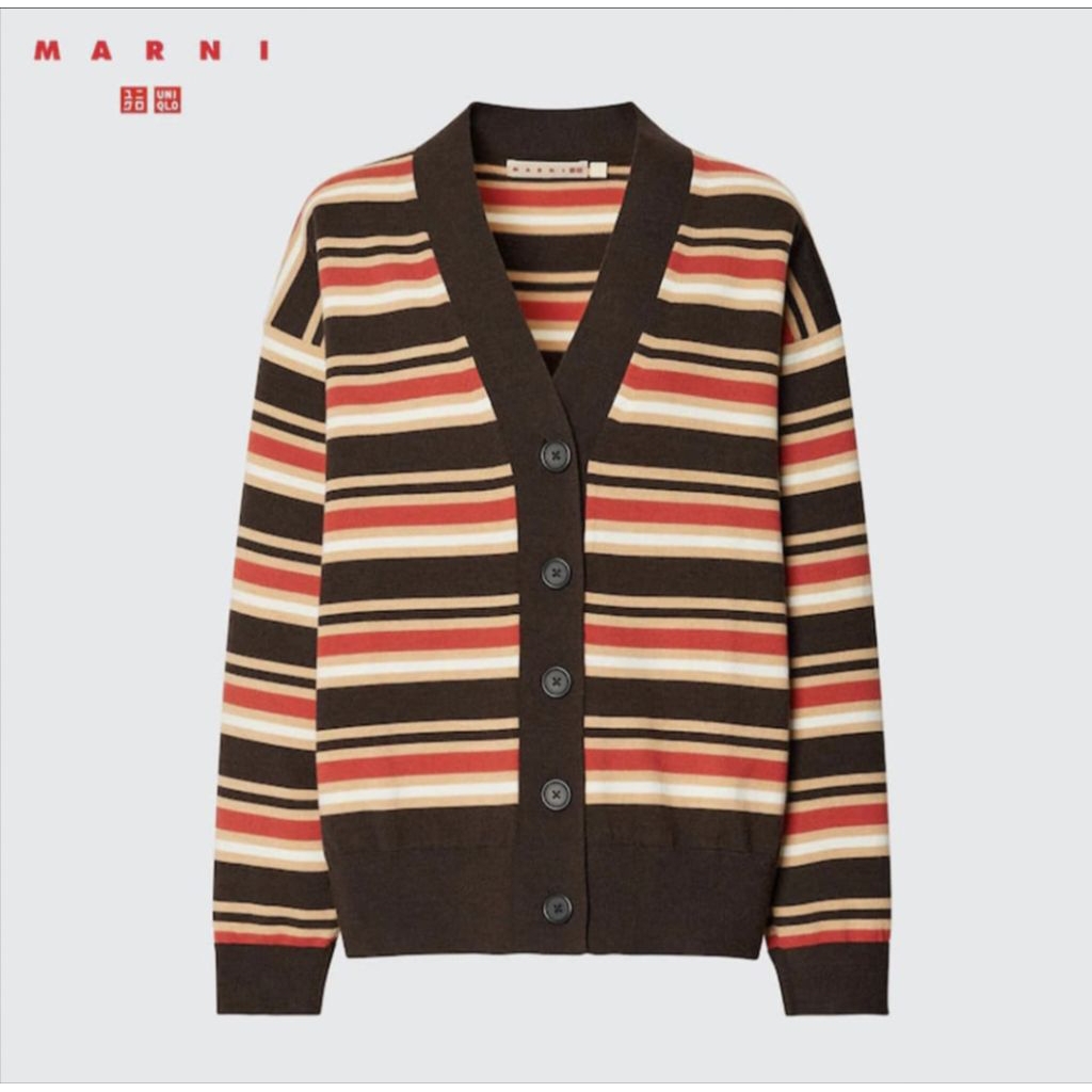 Uniqlo X MARNI Merino Blend Striped Oversized Cardigan V-neck size XL DARK BROWN