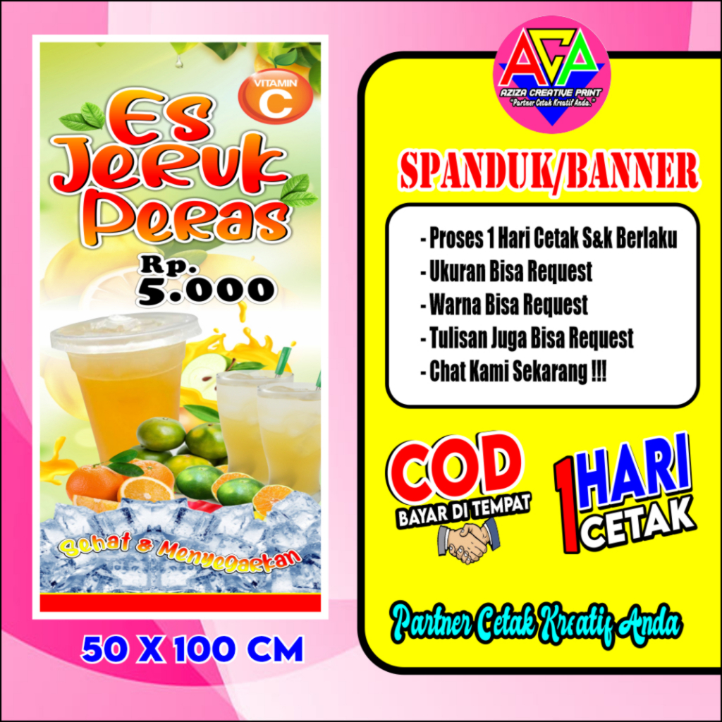Banner ES JERUK PERAS, Spanduk ES JERUK PERAS, ukuran 50x100 cm, COD / Banner ES JERUK PERAS, Spandu