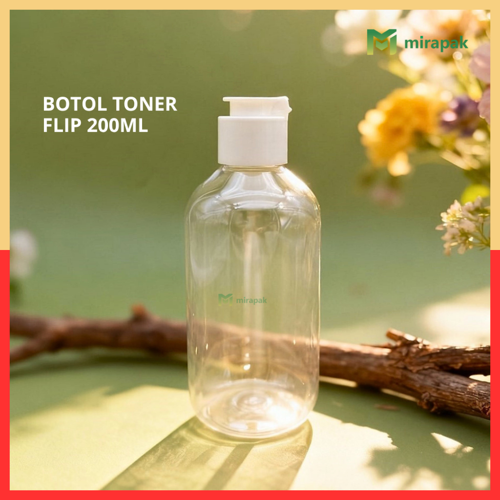 BOTOL TONER 200ML BENING CLEAR BULAT PET PLASTIK TEBAL - TUTUP FLIPTOP PUTIH PAKU - BOTOL KOSONG TET