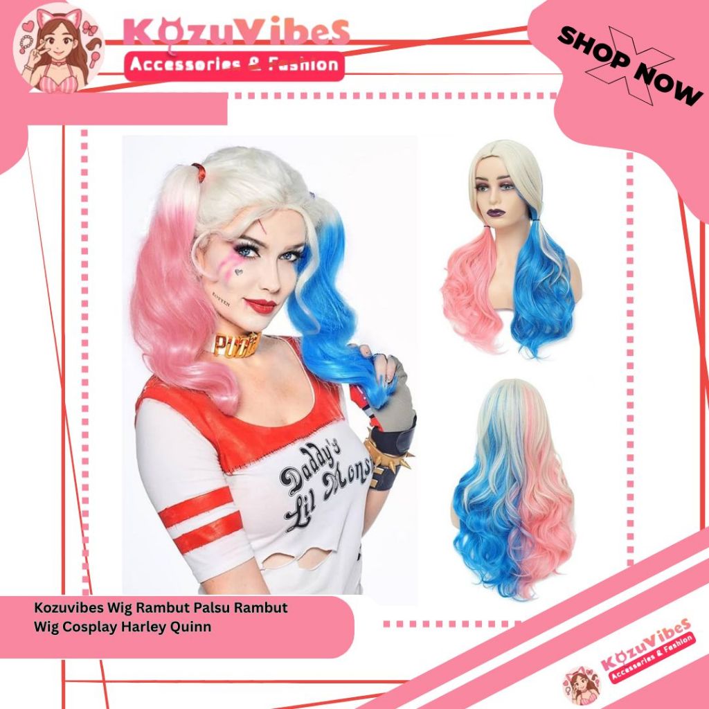 Kozuvibes Wig Rambut Palsu Wanita Wig Cosplay Wig Harley Quinn