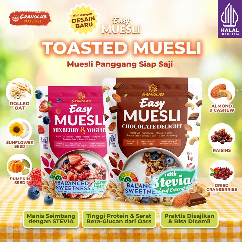Easy Muesli Mix Berry Yogurt Bits dan Chocolate Delight | Muesli Panggang Siap Makan - Granolab Mues