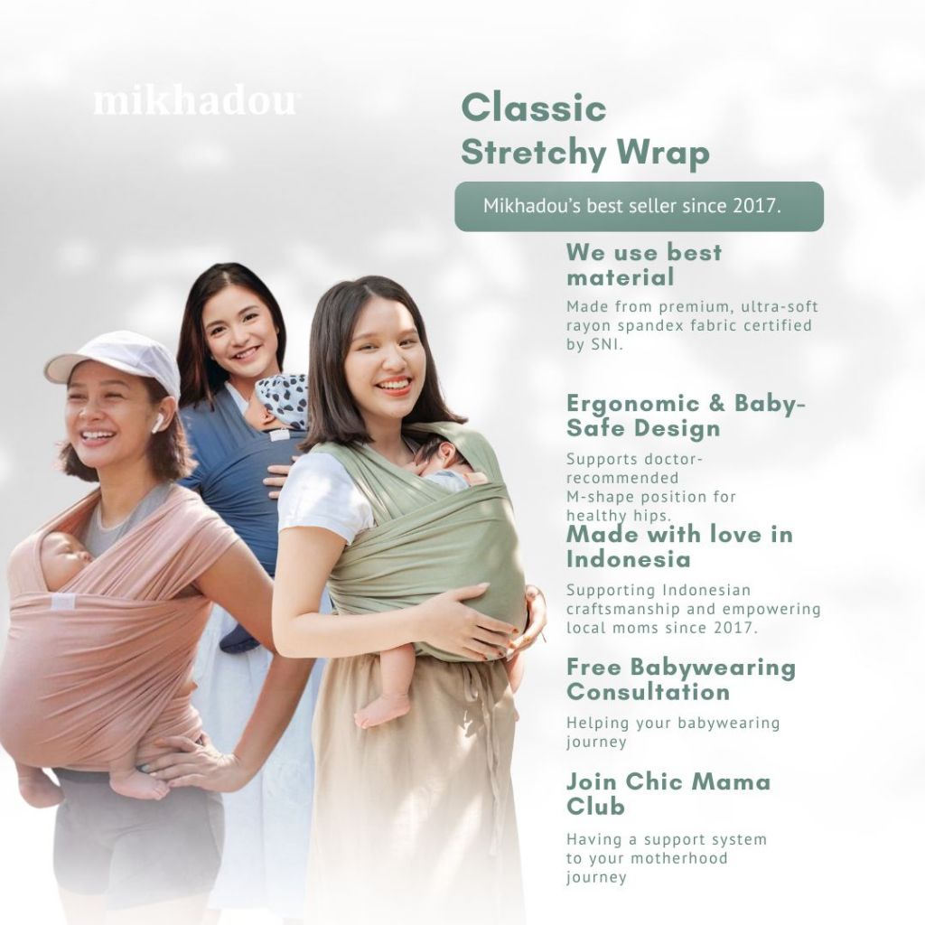 Mikhadou Stretchy Wrap - Gendongan Bayi M Shape Darkgrey - Baby Carrier