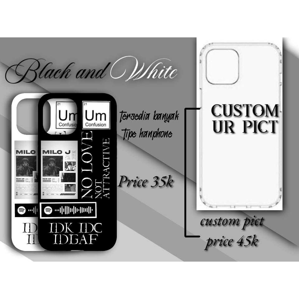 Case HP Black White Aesthetic / Softcase Hitam Putih / Custom Foto