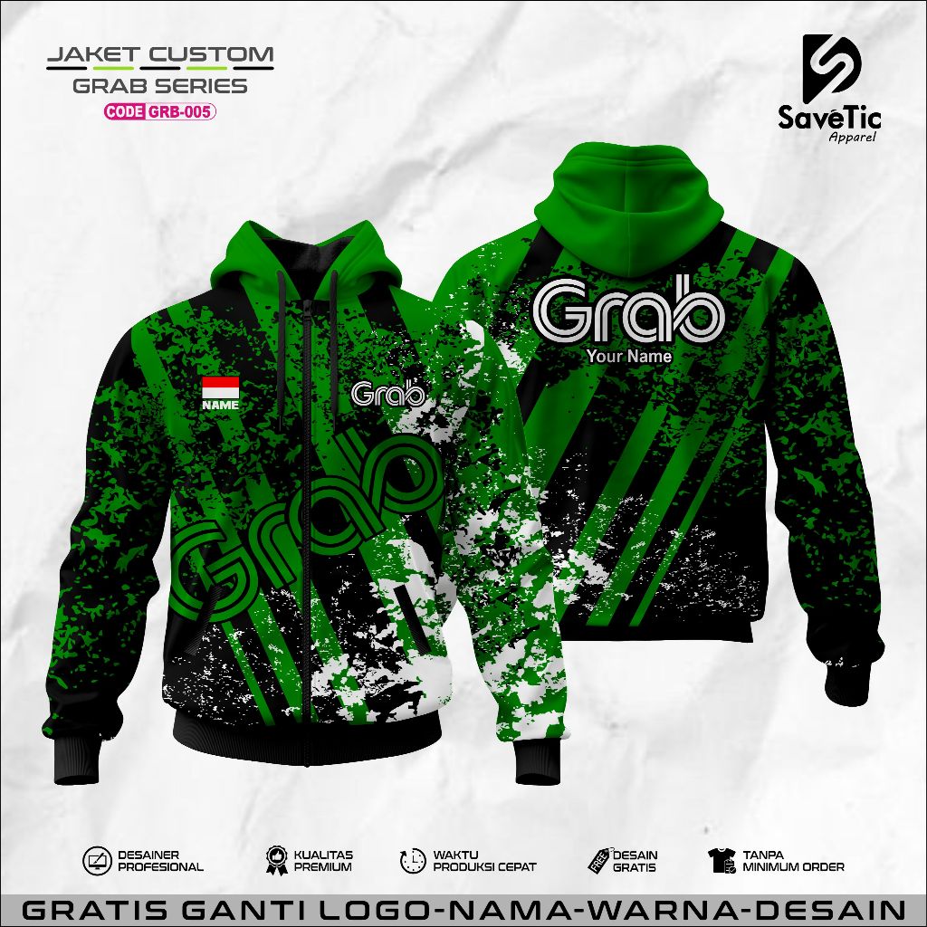 Jaket Grab Full Printing Sublim/Jaket Grab Driver/Jaket Custom/Hoodie/Bomber/Tracktop/Jaket Komunita