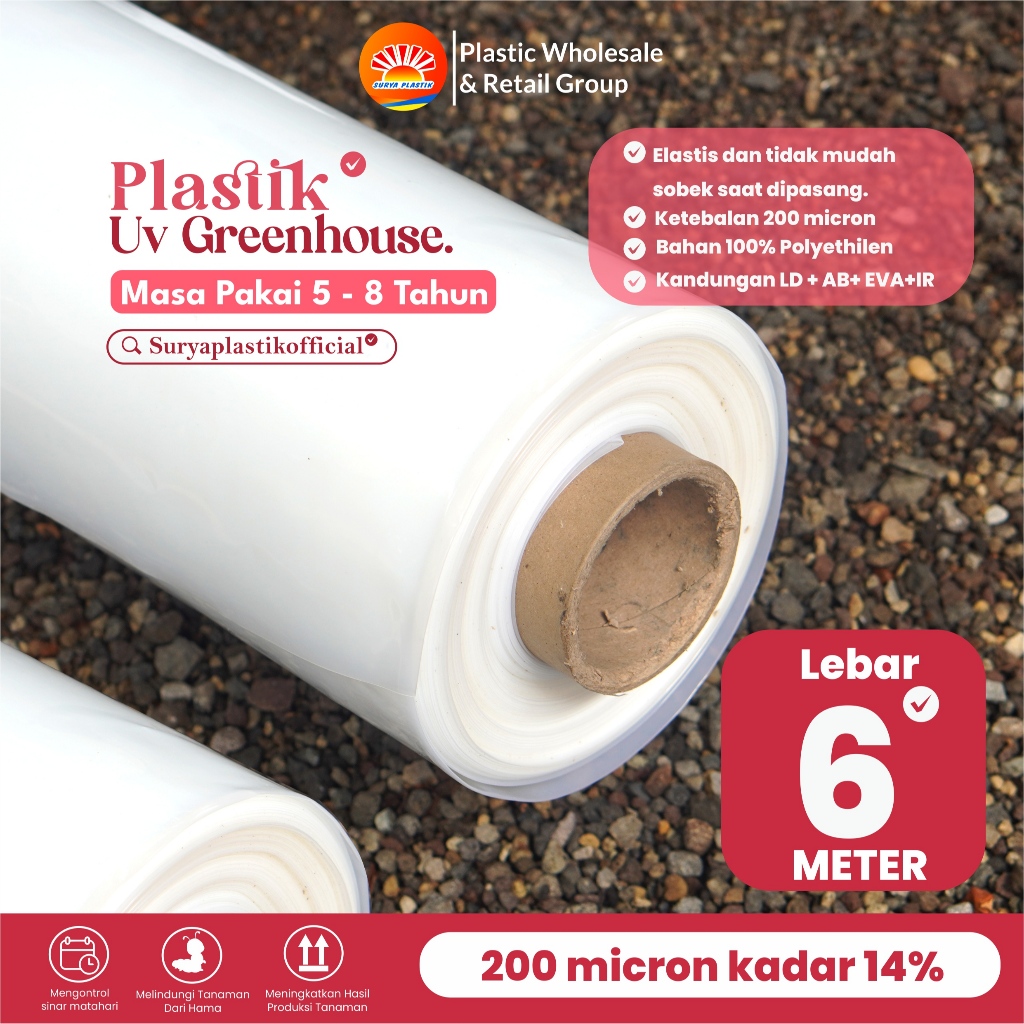 Plastik UV Toyotani Greenhouse Tebal 200 Mikron Lebar 6 Meter - 1 Roll 50 Meter