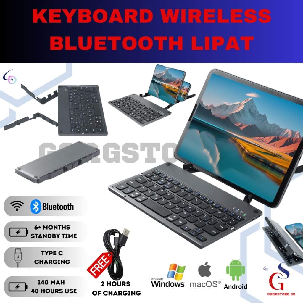 Keyboard Wireless Bluetooth Lipat With Holder B048 for PC IOS Android / Keyboard bluetooth mini /key