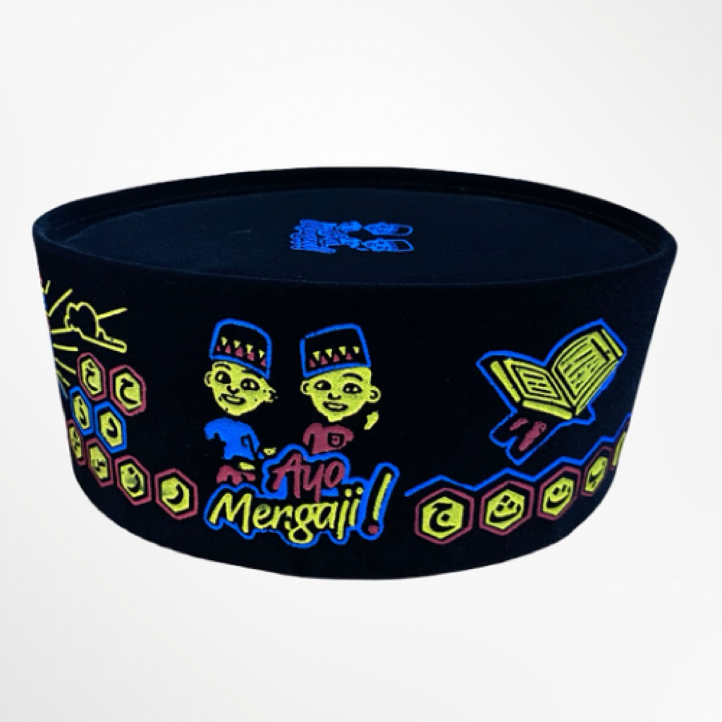 Peci Songkok Kopiah Anak Motif Karakter Hitam Polos songkok kopiah