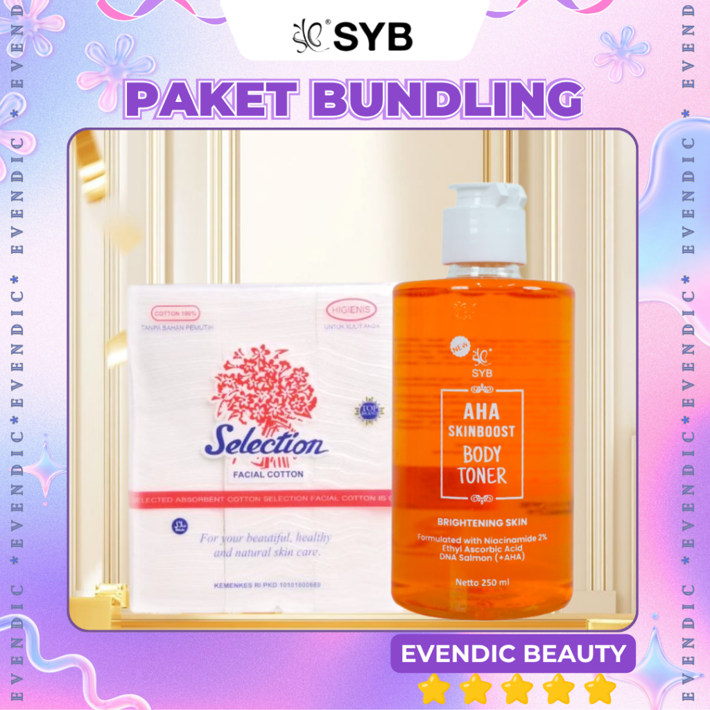 [PAKET ISI 2 PCS ] Syb Aha SkinBoost Body Toner Dna Salmon 250 Ml + Kapas Kotak 35Gr | Evendic Beaut