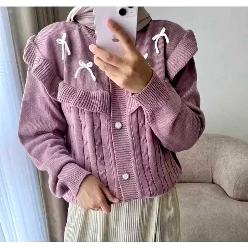 Cardigan Cable Pita Kepang Rajut Knitwear Wanita Korean Style ANCIKA
