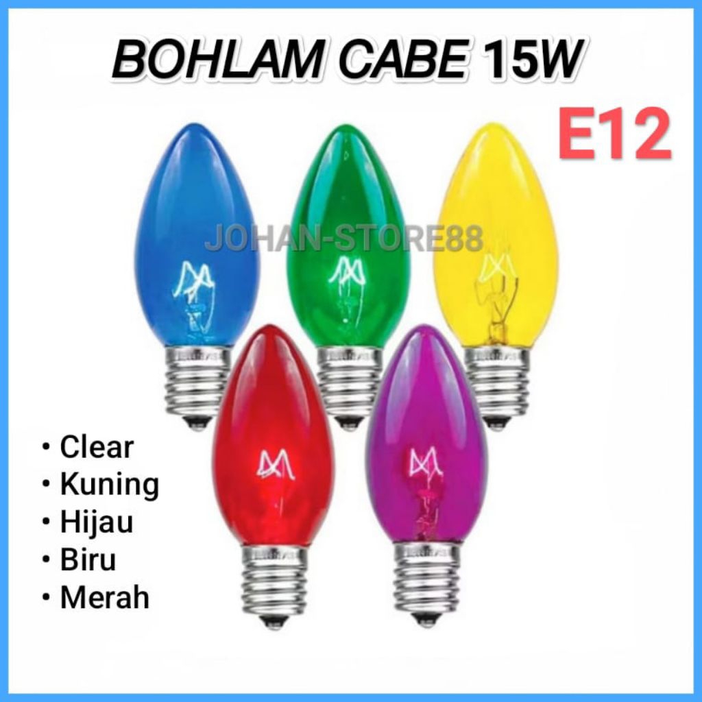 Lampu Cabe E12, Bohlam Cabe, Lampu Hias Warna Warni