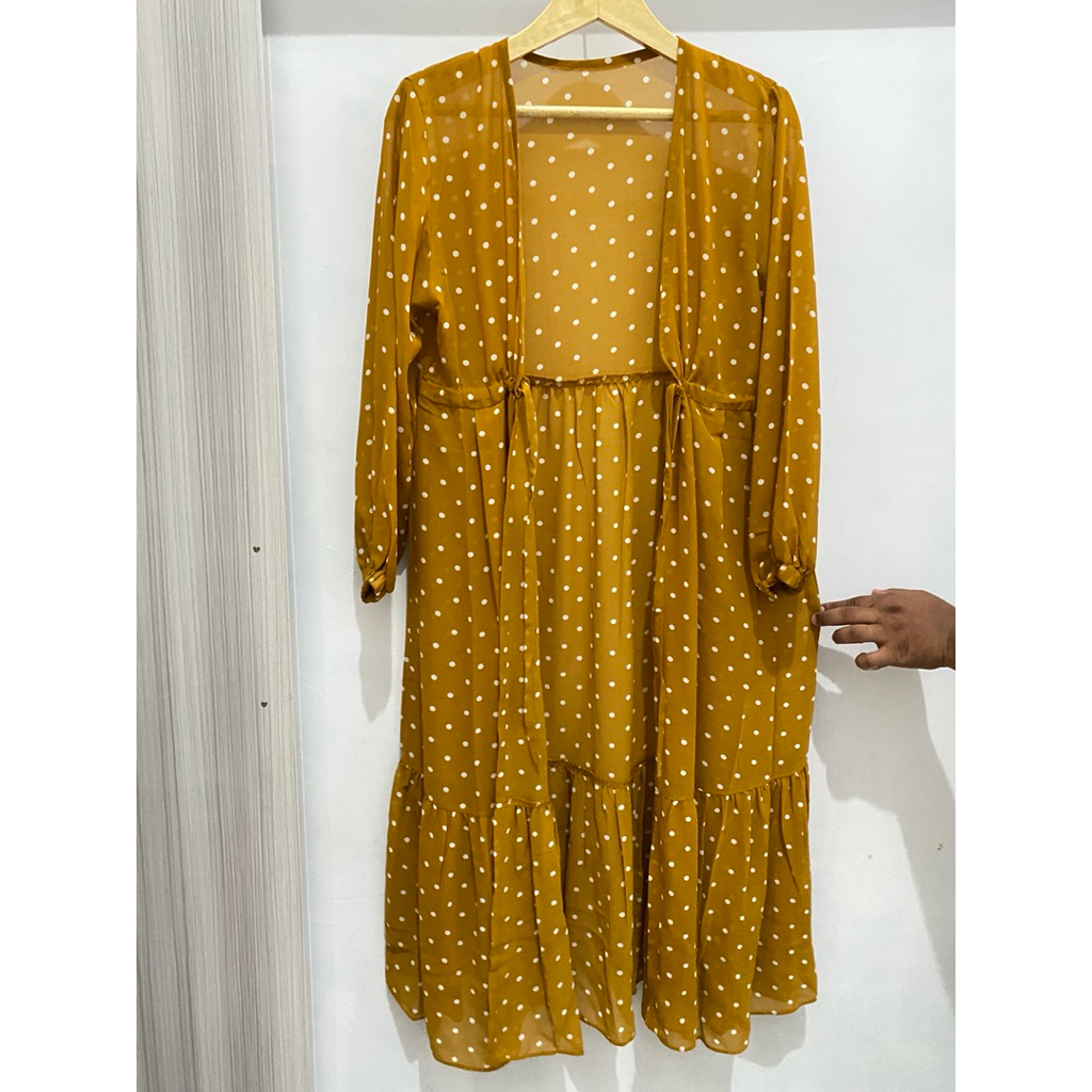 preloved cardi polkadot kuning kunyit cardigan, outer
