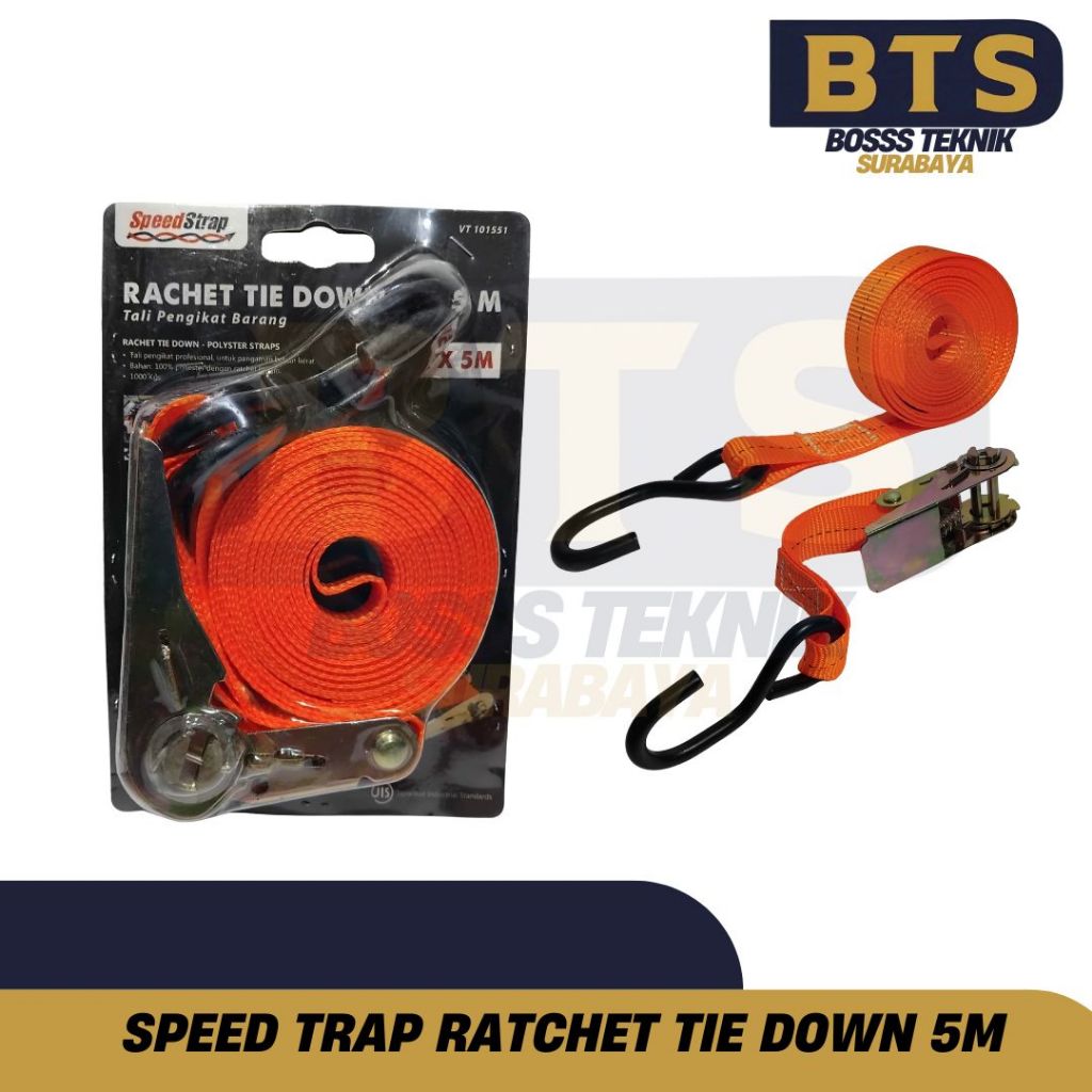 RACHET TIE DOWN STRAP 1IN X 5M HD 400KG TALI KREK KRETEK LASHING CARGO LASHING 1" INCI x 5 METER / S
