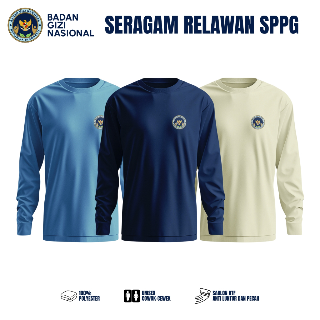 QAOZ SUPPLY - Kaos Seragam Relawan SPPG MBG Lengan Panjang Bahan PE