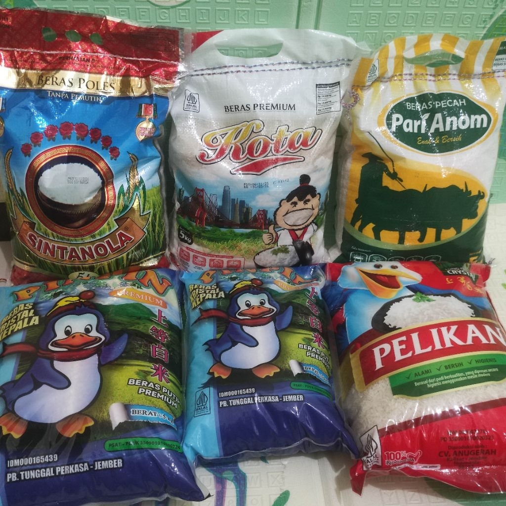 Aneka Beras 5kg 3kg Pinpin Uduk Pelikan Parianom Sintanola Kota Sania Putri Pandan Wangi