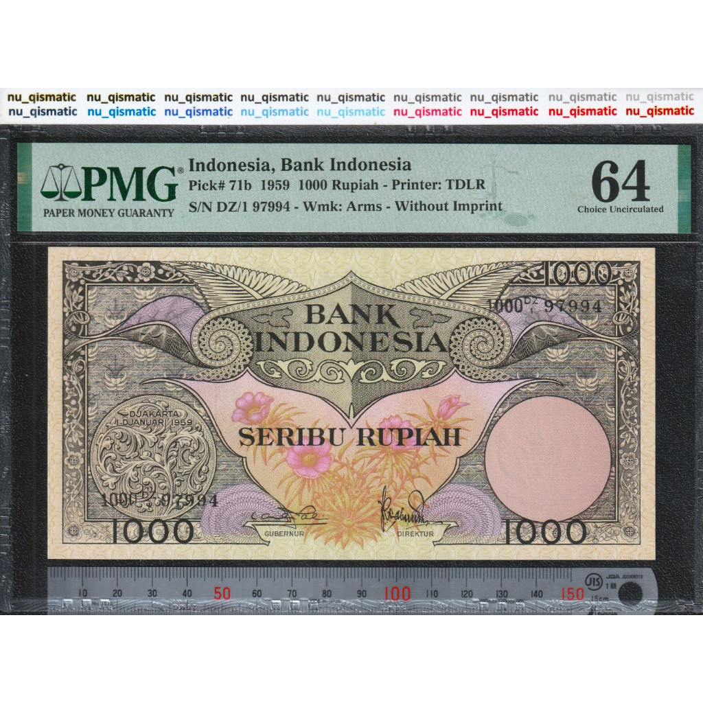 Indonesia 1000 Rupiah, tahun 1959, PMG 64 Choice UNC P# 71b