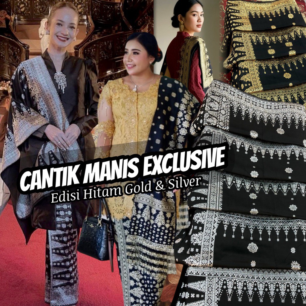 Songket Cantik manis Exclusive Hitam Gold & Silver ORI /Songket Tenun Palembang asli Tenun Tangan. (