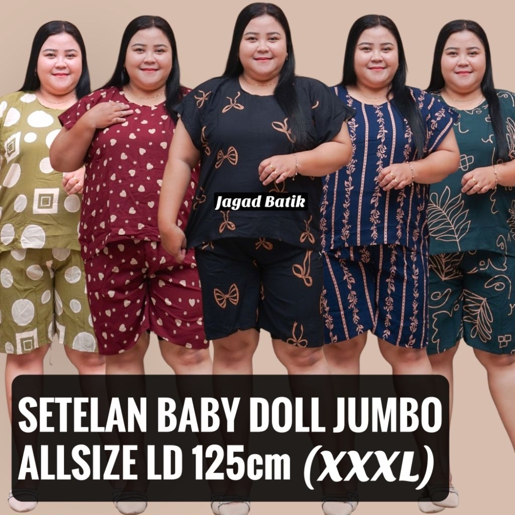 SETELAN BABY DOLL JUMBO MOTIF TERBARU// ONE SET WANITA BIG SIZE LENGAN PENDEK KEKINIAN// STELAN ONES