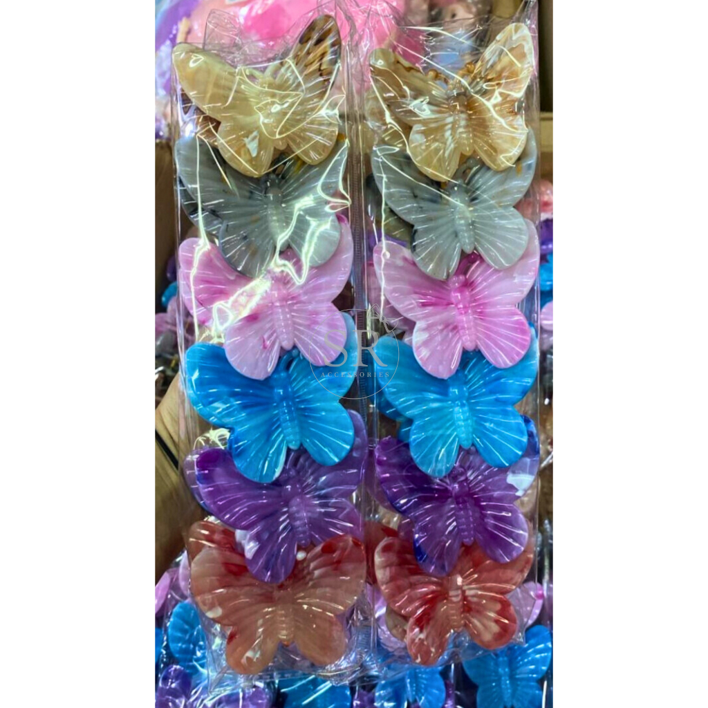 Grosir (12Pcs) Jepit Rambut Lokal Jedai Kupu Kupu Motif Marmer Abstrak