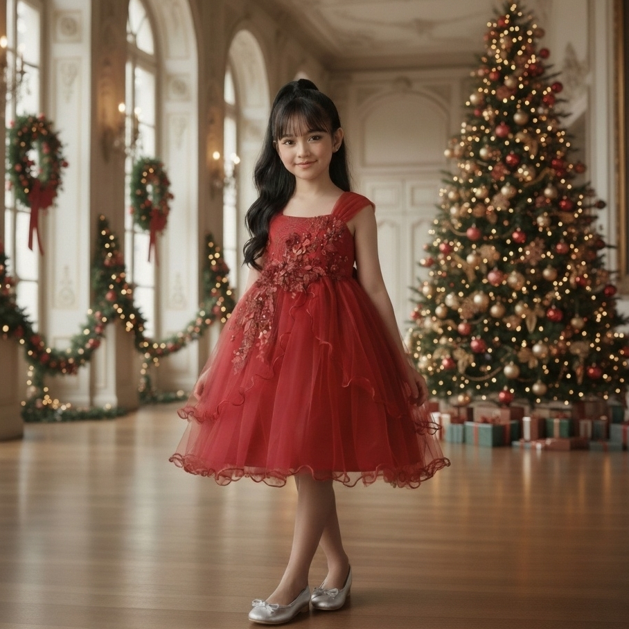 Dress Anak Perempuan Natal Christmas Tahun Baru Warna Merah Maroon Umur 3 Tahun Fashion Hoki Jogja