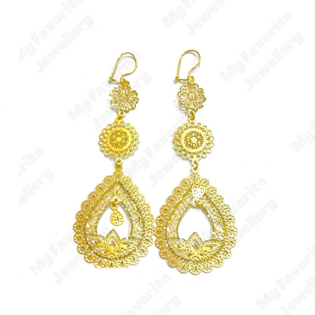 Anting Gantung Panjang Krawang Anting Emas Asli Kadar 700 16K