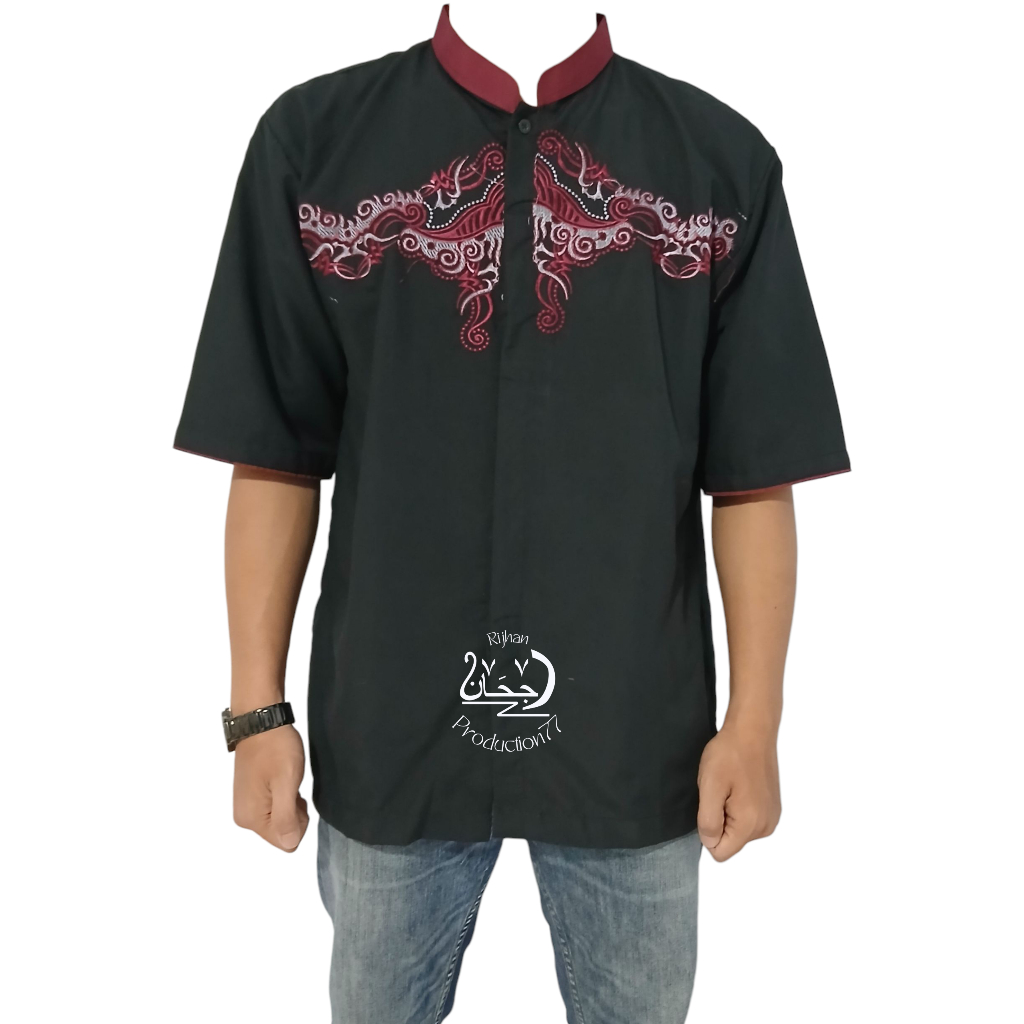 Baju Koko Lengan Pendek Bordir Busana Muslim Pria Berkualitas dan terlaris, baju Koko pria dewasa/ba