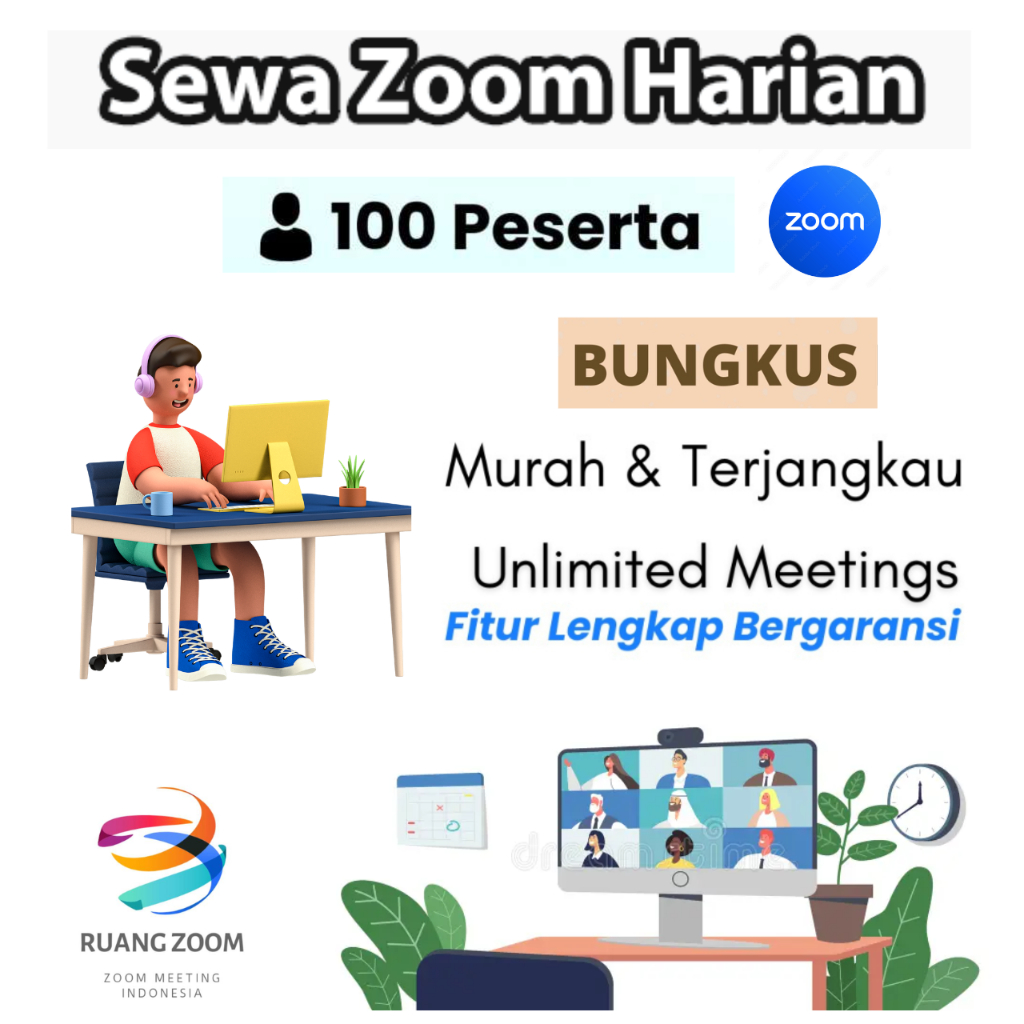 Zoom Meeting Unlimited PRO 1 Hari  & 1 Minggu 100 Peserta