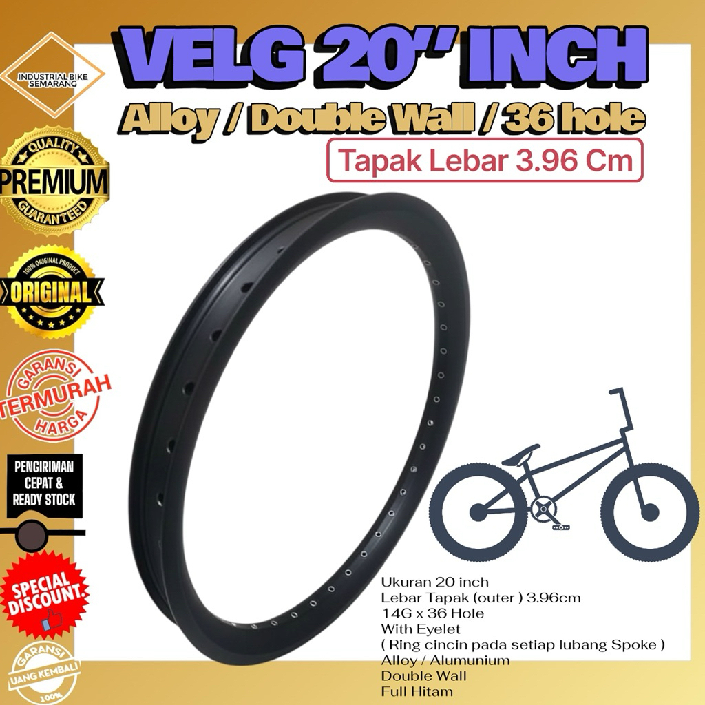 ( VELG 20 INCH XLR8 EYELET / 36H / DOUBLE WALL ) Rims Taiwan 20 inch Lubang 36 H Hole  Tapak Lebar V