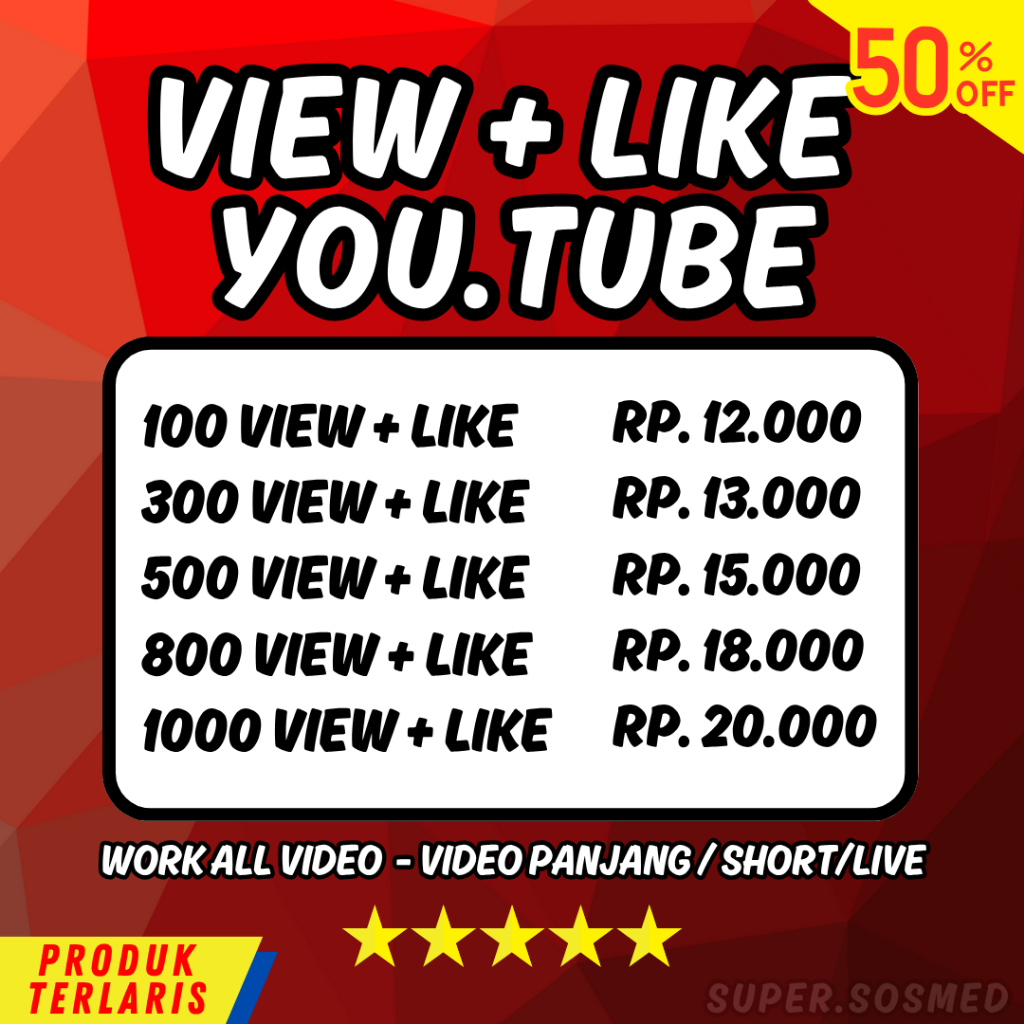 DISKON Paket 1000 View Likes YouTube Permanen Non Drop Organik || Promo Viewer Like YouTube 1000 Pen