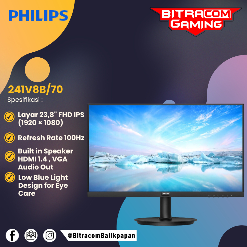 Monitor Philips - 241V8/70 - LED Monitor 100Hz