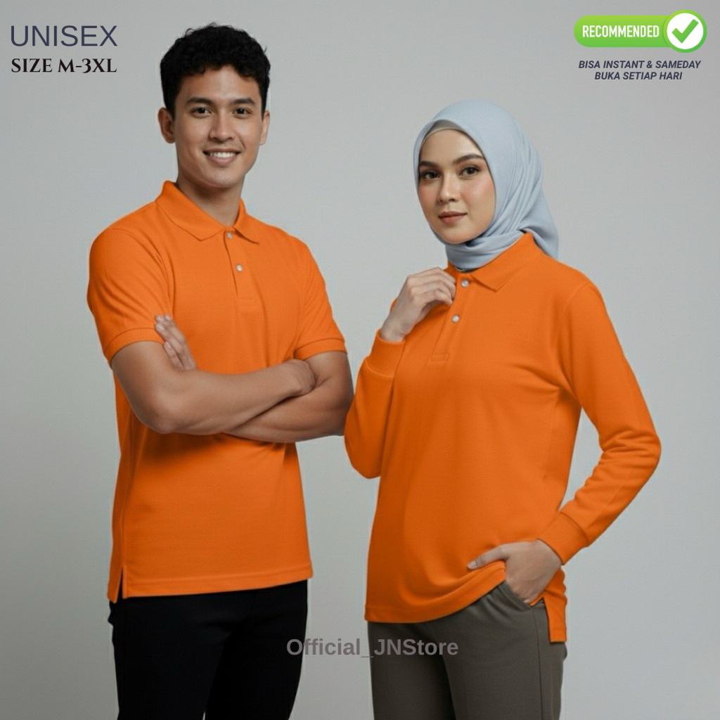 Official_JNStore - Kaos Kerah Polos Pendek & Panjang Oren Wortel Orange Pria & Wanita (Unisex)