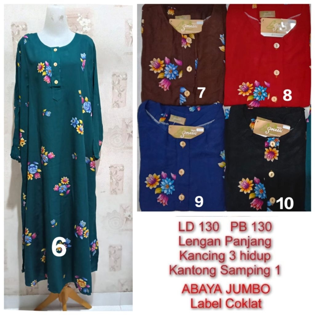 Longdres Abaya Jumbo Batik sesawi LD 130cm label Coklat