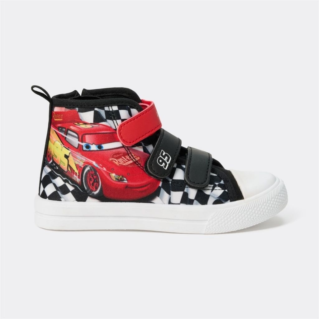 Sepatu Boots Sneaker Anak Disney Cars Lightning McQueen Laki Laki Hitam Merah High Top Canvas Origin