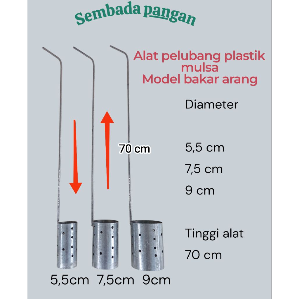Alat plong mulsa / pelubang mulsa model bakar arang diameter lubang berbagai ukuran